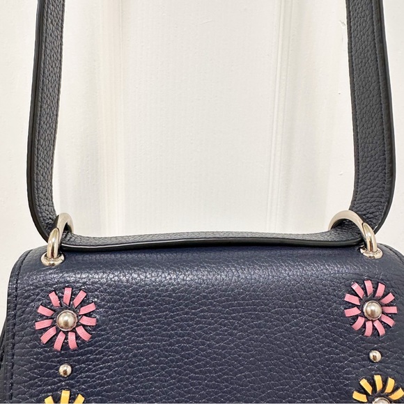 Coach Remi Saddle Bag Midnight Pebble Leather Daisy Appliqué - Picture 6 of 16